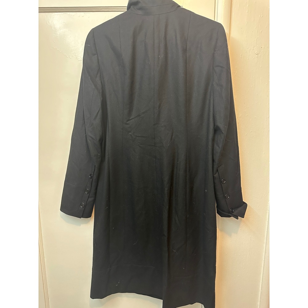 Akris Punto Black Wool Leather Trim Mock Neck Long Sleeve Dress Size 12 NEW - Picture 8 of 12